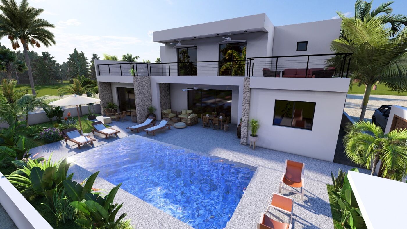 Rendu 3D villa avec terrasse et piscine